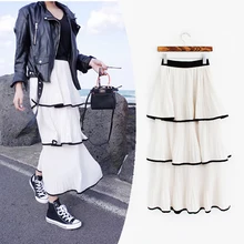 Весна средней длины шифон фея юбка облегающая бюст юбка разноцветная с устойчивым каблуком плиссированная многослойная юбки 0528