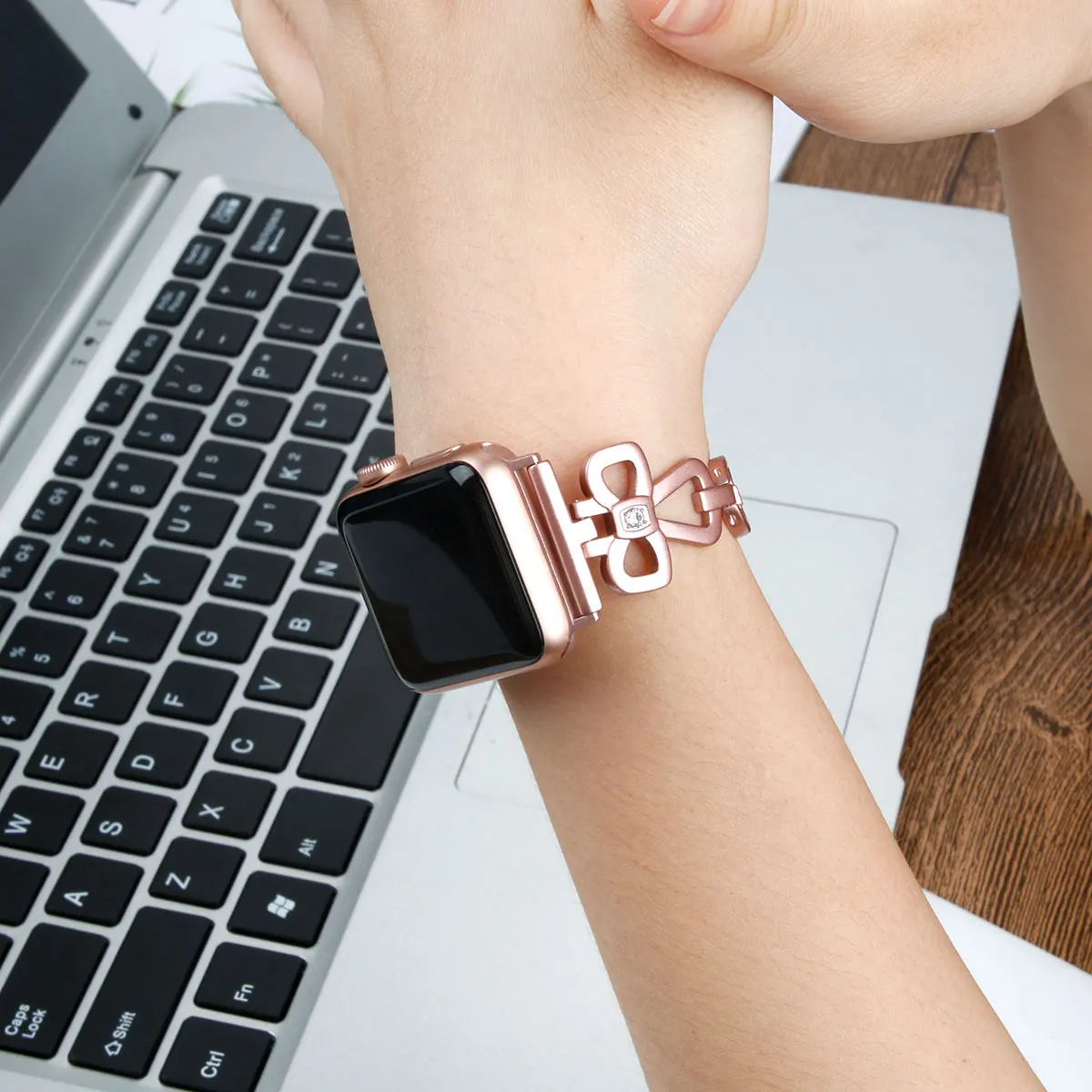 Браслет из нержавеющей стали для Apple Watch 44 мм 40 42 38 женский розовый бриллиантовый