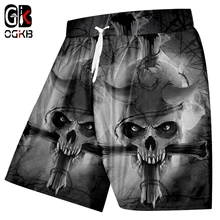 OGKB мужские пляжные шорты-бермуды с крутым 3D принтом в виде черепа, шорты с эластичной резинкой на талии, мужские шорты для фитнеса и тренировок, быстросохнущие шорты для плавания