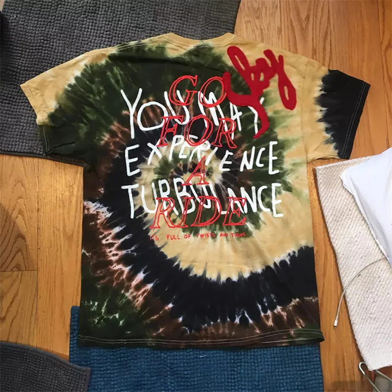 Новая ASTROWORLD Трэвиса Скотта TIE DYE футболка с длинным рукавом для мужчин и женщин 1:1 лучшее качество мода Casaul ASTROWORLD футболки