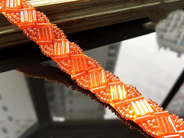 Orange 2 года, 1,5 см, искусственный жемчуг, бисерная кружевная отделка, винтажная сетчатая ткань, кружево с Блестками, Бисером, жемчужная отделка, тесьма, Кружевная аппликация s591 - Цвет: Orange