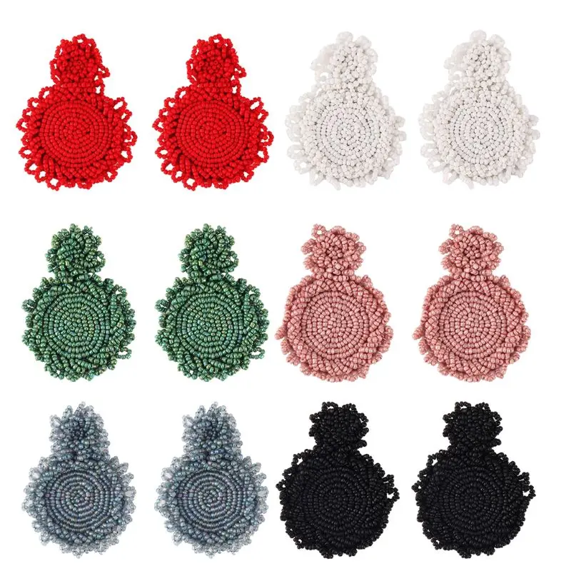 

Handmade Glass Seed Beaded Double Round Circle Statement Earring Fashion Jewelry
