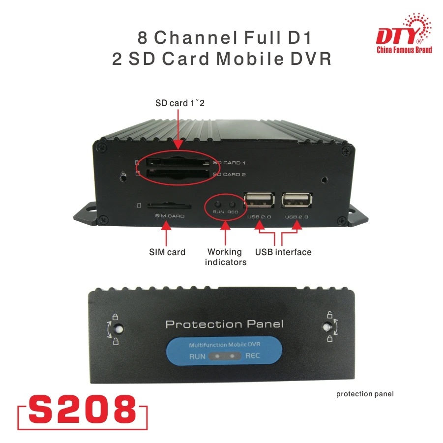  Compatibilidad con tarjetas SD dual 8CH MDVR 8 canal H264 HDD coche DVR móvil S208