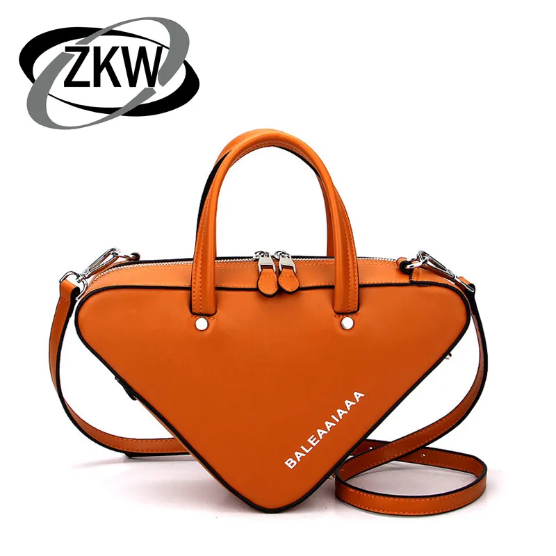 

New Creative Fashion Cowleather Triangle Shoulder Bag Geometry Bags Graphic Package Personality Genuine Leather Ladies Handbag