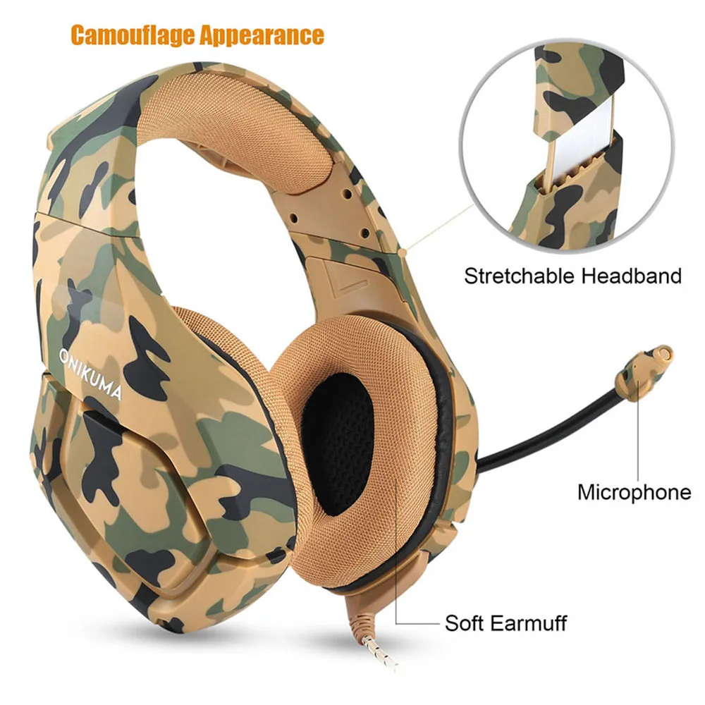 ONIKUMA K1 Casque Camouflage PS4 Headset with Mic Stereo Gaming Headphones for PC Cell Phone New Xbox One Laptop (11)
