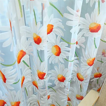 

Window Balcony Tulle Curtains Daisy Printed Sweet Romantic Voile Curtain for Home Indoor Living Room Decor