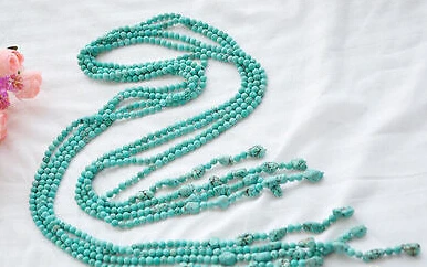 

1147 4strands 50" blue baroque / round turquoise bead necklace