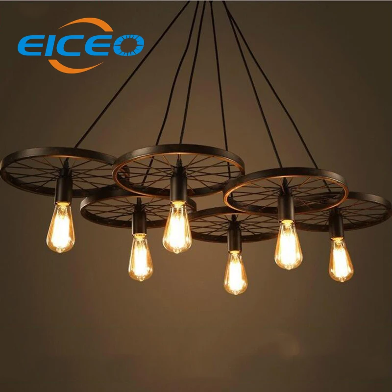 

Декоративная люстра EICEO из кованого железа для столовых и ресторанов, круглая Подвесная лампа, светодиодный светильник