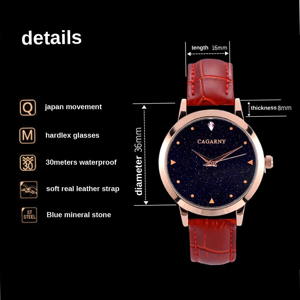 luxury brand cagarny quartz watch for women blue sky dials creative casual ladies watches rose gold case drop shipping (37)
