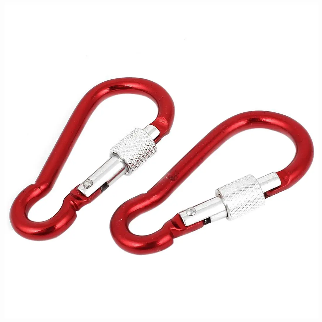 

2Pcs Aluminum Climbing Screw Locking Snap Carabiner Hook Keychain Red