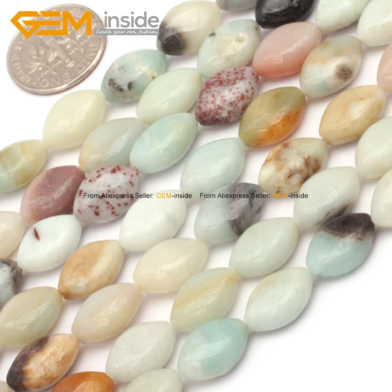 

Gem-inside 8X12mm Natural Olivary Olives Amazonite Mixed Color Beads For Jewelry Making Bracelet Necklace 15inch DIY Jewellery