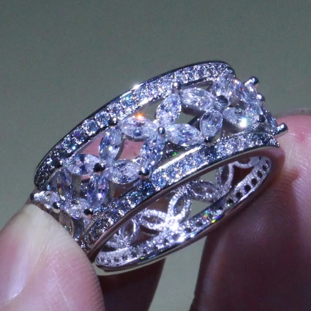 Классическое Сверкающее модное ювелирное изделие 925 пробы Серебряное кольцо маркиза AAA кубический цирконий CZ вечность помолвка кольцо цветок подарок