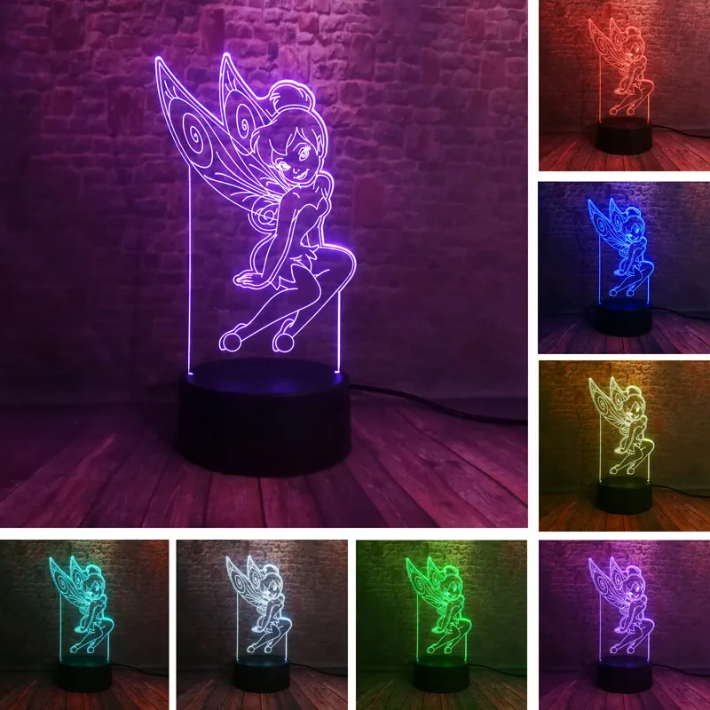 Феи аниме Рисунок 3D иллюзия Led 7 цветов Изменение Ночная принцесса Тинкербелл фигурки игрушечные лошадки Вечерние