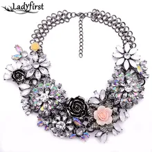 Invierno Nueva Moda za Marca de Fábrica Grande de Lujo de la Flor Cristalina Clara Joyería Del Partido Declaración Shourouk Cadena Gargantilla Collar necklace B124