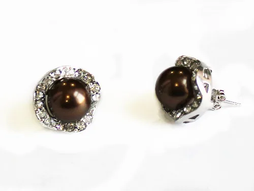 

hot sell new - wholesale Beautiful brown 8mm shell pearl earrings jewelry #001