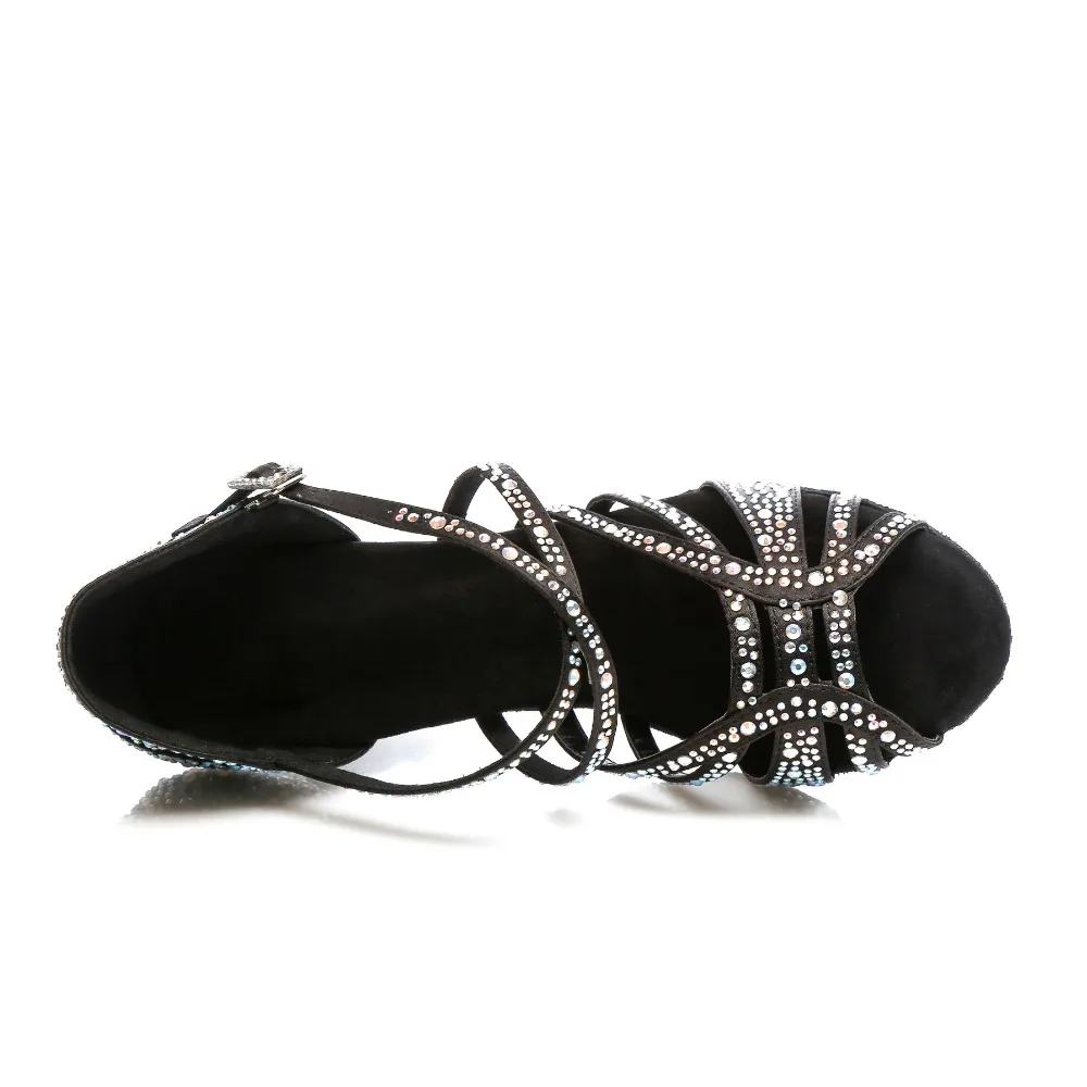 Женская обувь для бальных танцев, латинских танцев, черная, красная, сальса, танго, Бачата, танцевальная обувь, каблук 9 см, замшевая подошва, VA45