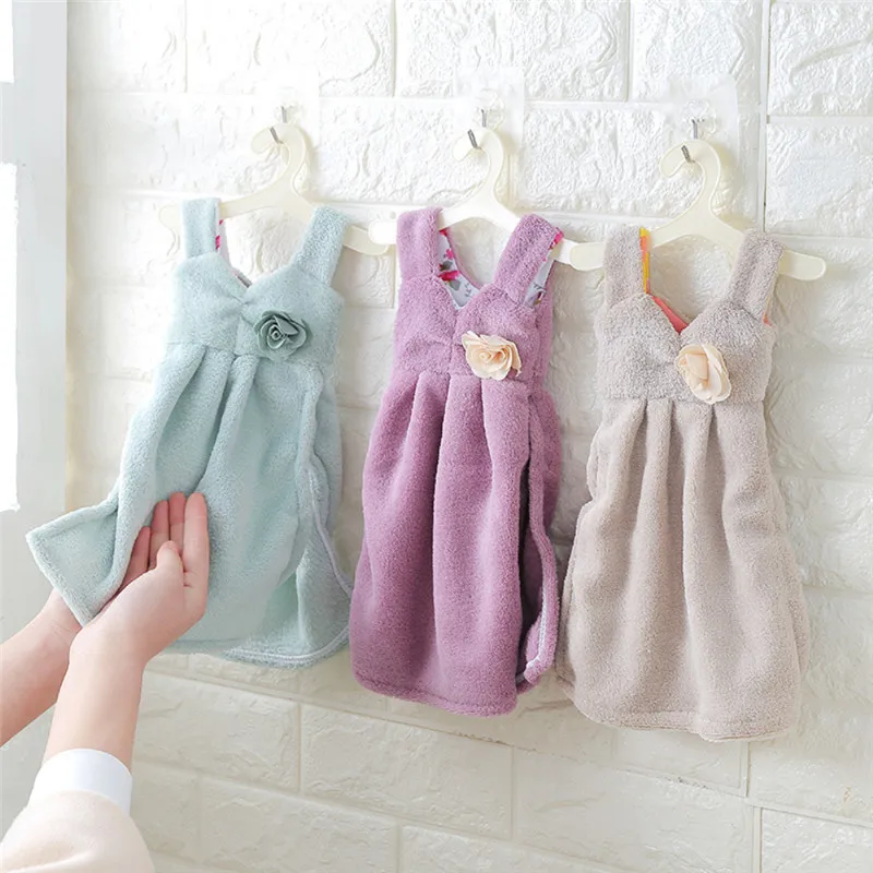 New Cute Dress Pattern Super Absorbent C Velvet Household Hand New Cute Dress Pattern Super Absorbent C Velvet Household Hand Towel Quick Dry Bathroom Kitchen Hanging Jsx