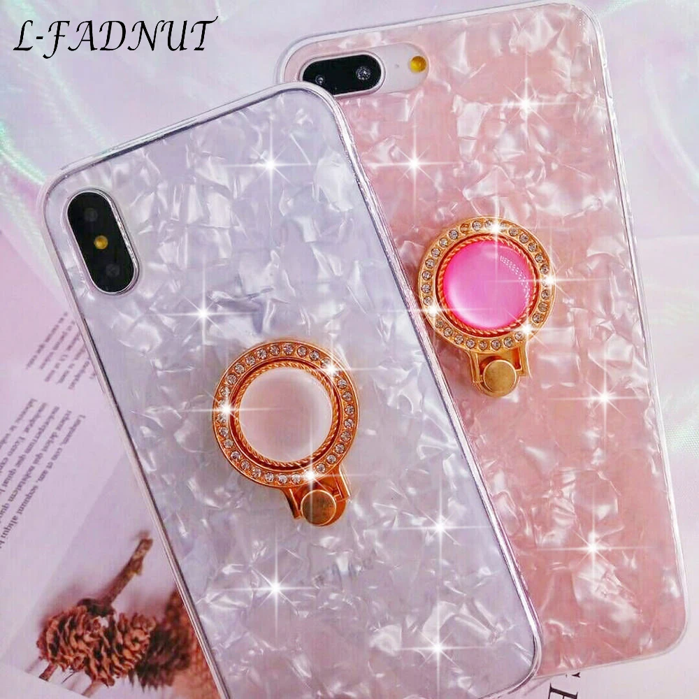 L-FADNUT Diamond Finger Ring Holder Case For iPhone X Xs stylish Bumper 6 6S 7 8 Plus Luxury Lovely Shockproof Cover |