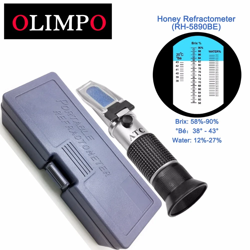 

olimpo Honey Refractometer 58-90% Brix 38-43'C Be Baume 12-27% water 3in1 scale tester beekeeper jam syrup control RH-5890BE