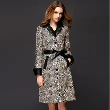 Women Basic Trench Coats For Women Windbreaker Maxi Duster Coat Long Leopard Print Fashion Casual Women’s Trench Coat