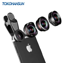TOKOHANSUN Universal 4 In 1 Mobile Phone Camera Lens Kit Fisheye Wide Angle Macro Lens and 2X Telescope Lens for Smartphone