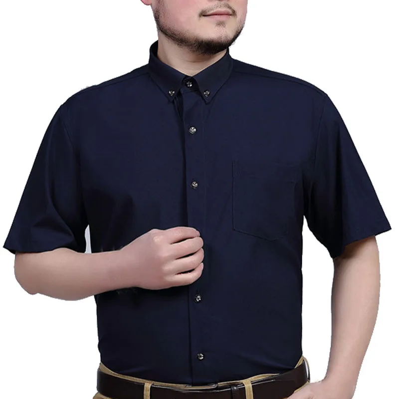 MFERLIER, летние мужские рубашки, 5XL, 6XL, 7XL, 8XL, 9XL, большой размер, короткий рукав, обхват груди 150 см, плюс размер, мужские рубашки, 5 цветов - Цвет: Тёмно-синий