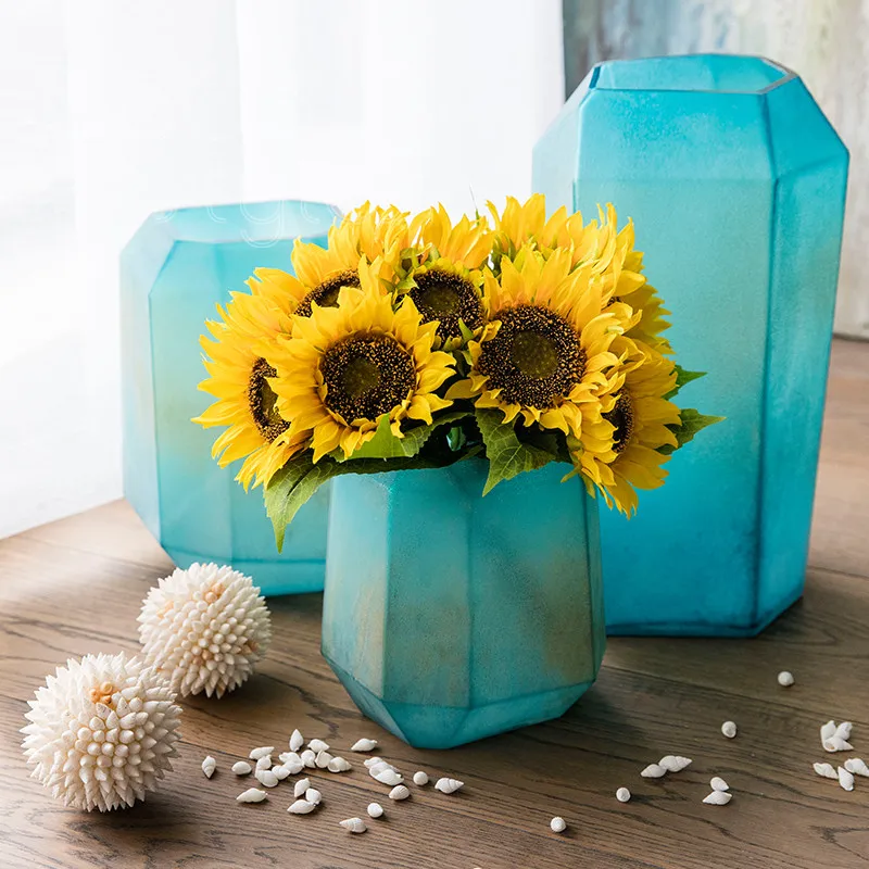 

Cocostyles InsFashion creative blue geometrical frosted glass vase for bohemian style home decor and resort hotel