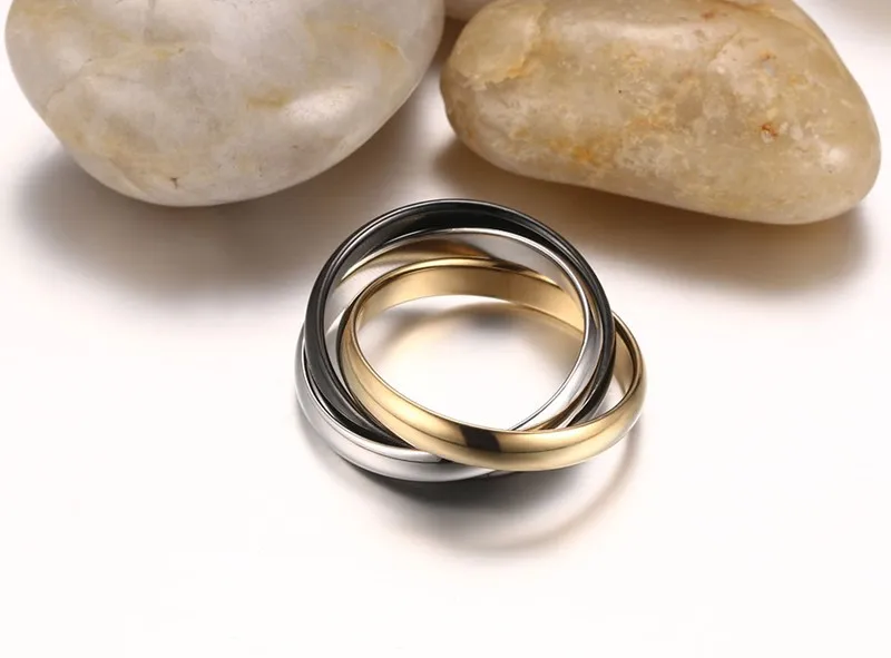 3 мм классические три цикла Кольца Набор титан, сталь, серебро черный розовое золото цвет 3 в 1 кольца для возлюбленной пары ювелирных изделий