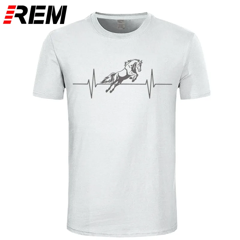 Мужская одежда Heartbeat Horse Мужская футболка для конного спорта Забавный подарок для папы его папин День Рождения хлопок короткий рукав Футболка Топы - Цвет: white gray