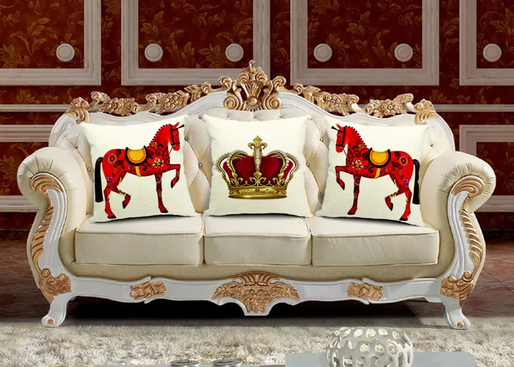 18 3pcsset european royal style crown and horse cotton linen cushion cover throw