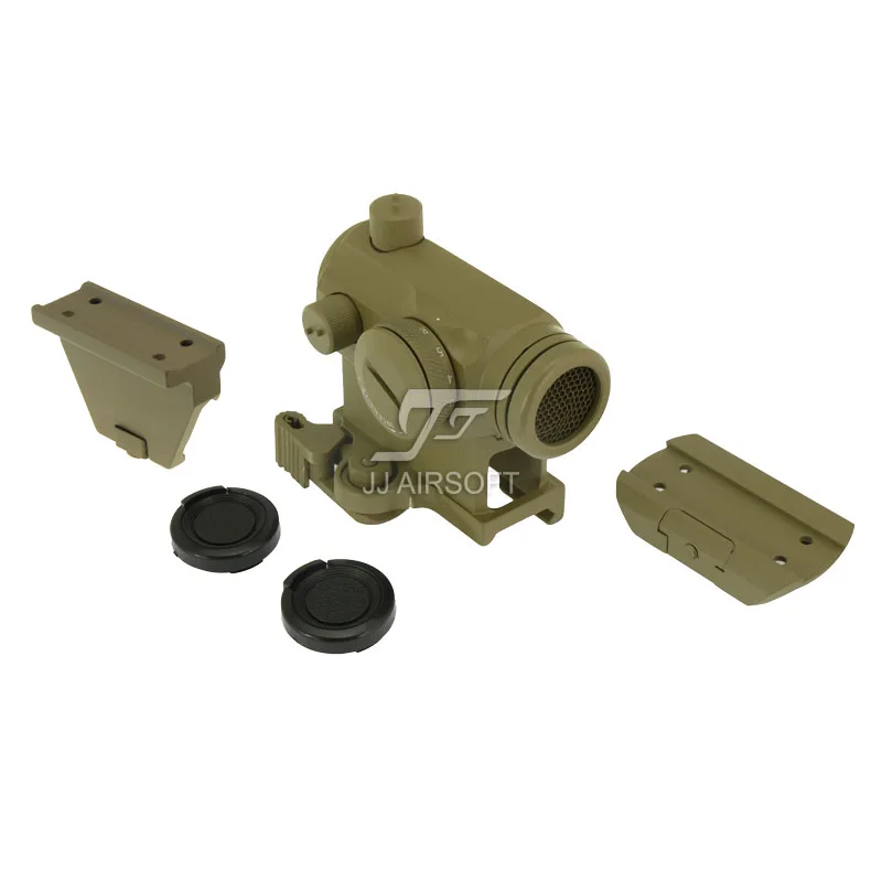 

JJ Airsoft Micro 1x24 Red Dot with Killflash / Kill Flash , Offset Rail Mount, QD Riser Mount and Low Mount (Tan)