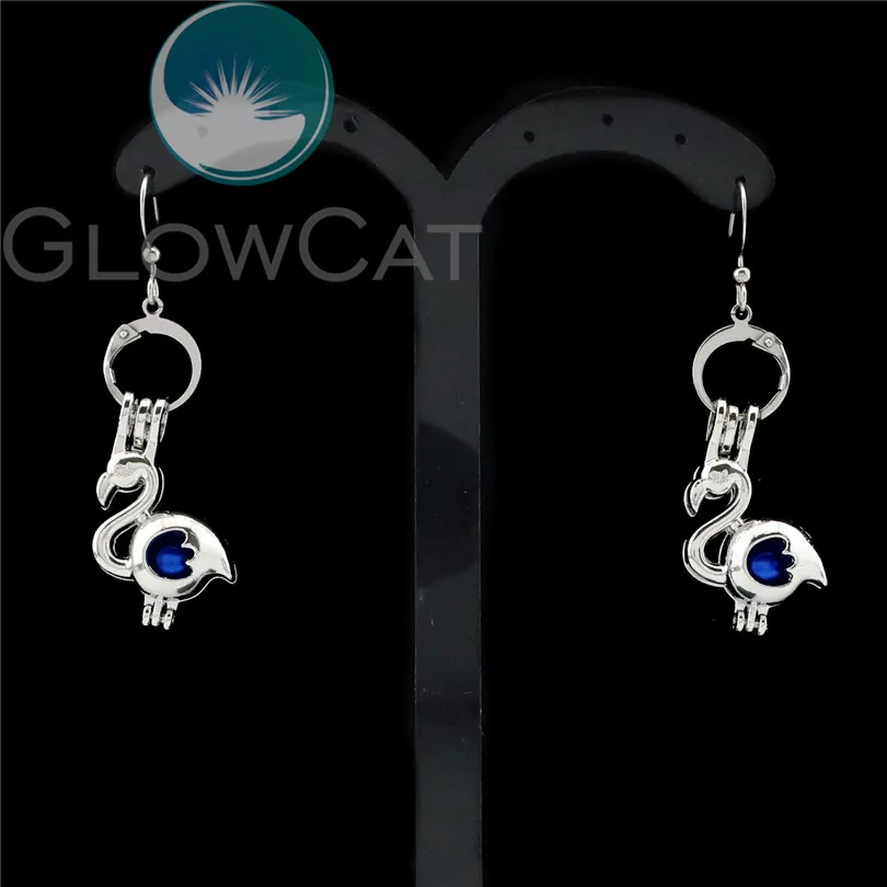 

R-KE655 Flamingos Dangle Earrings Beads Pearl Cage Locket Drop Earring Women Girl Nightclub Evening Party Ear Jewelry