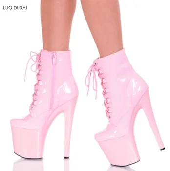 

2019 fashion women patent leather boots platform boots women party shoes pink ankle lace up boots dress shoes high heel booties