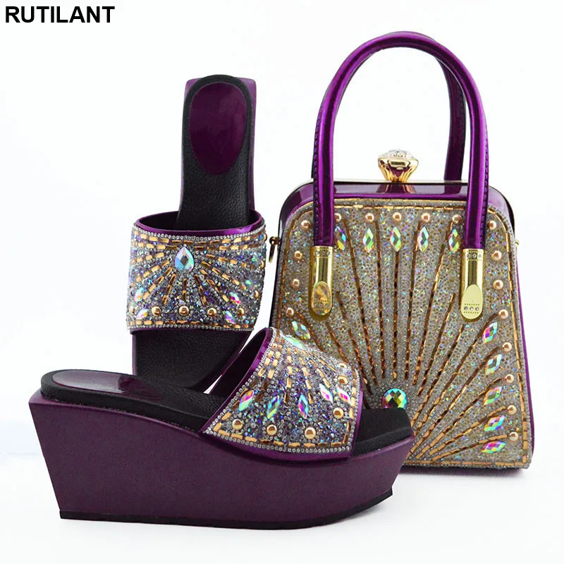 

Latest African Women Party Pumps Shoes and Bag Set African Sets 2019 Shoe and Bag Set for Party In Women Elegant Crystal Shoes