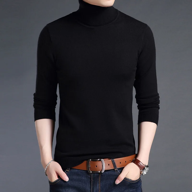 Новинка, модные брендовые мужские свитера, пуловер с высоким воротом, Облегающие джемперы, вязанная Осенняя теплая повседневная мужская одежда в Корейском стиле - Цвет: Черный