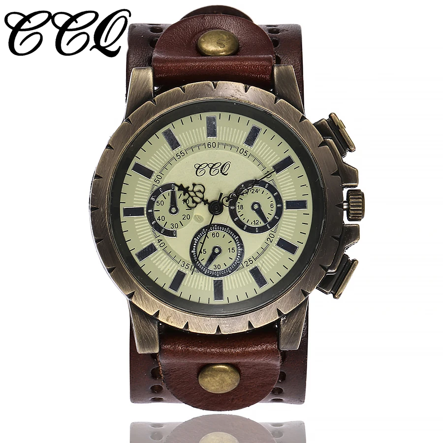 

CCQ Brand Vintage Cow Leather Men WristWatch Casual Luxury Quartz Watch Reloj Hombre Clock Hours Relogio Masculino