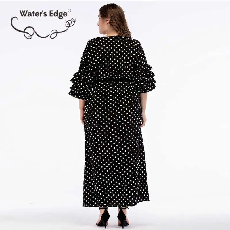 Water's Edge 2018 Plus Size Women Dress Elegant Maxi Long Fashion Polka Dot Dress Elegant Large Female Vestido 3XL Clothes Back Dresses