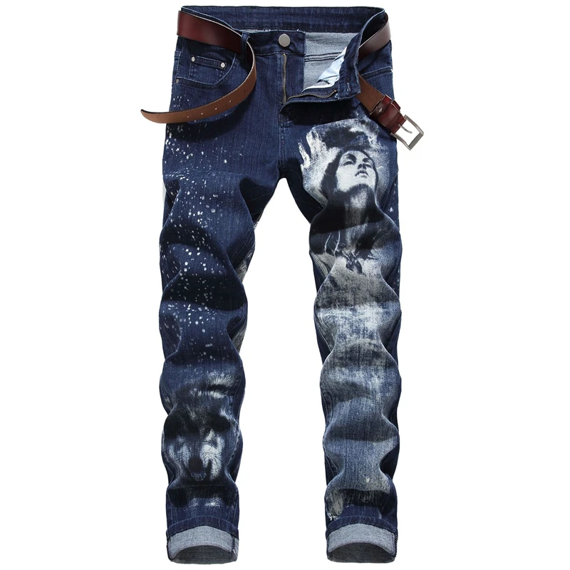 QUANBO, новинка, весна и осень, качественные мужские джинсы, 3D Рисунок, уличная мода, Стрейчевые мужские джинсы, готические, черные, джинсовые брюки, 42 - Цвет: 913 Navy blue