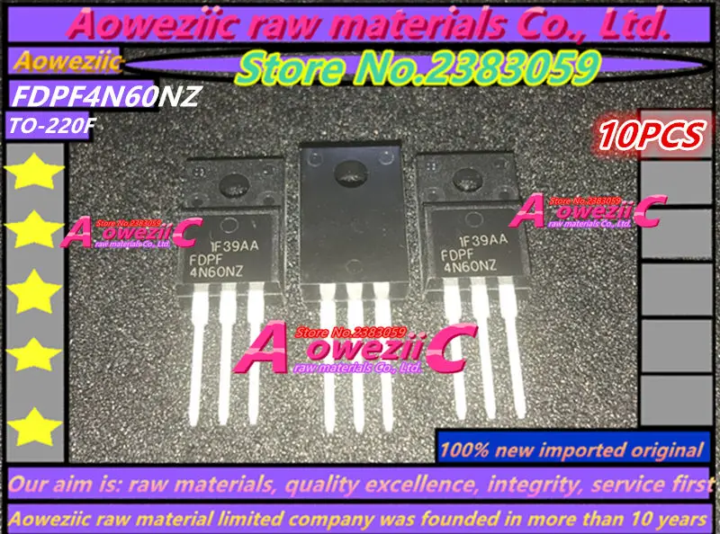 

Aoweziic 100% new imported original FDPF4N60NZ FDPF4N60 TO-220F Field effect MOS tube 600V 3.8A