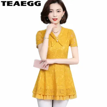 

TEAEGG Elegant Summer Women Blouse Lace Plus Size 3XL 4XL 5XL Blusen Women 2020 Chaquetas Mujer Womens Blouses And Tops AL1154