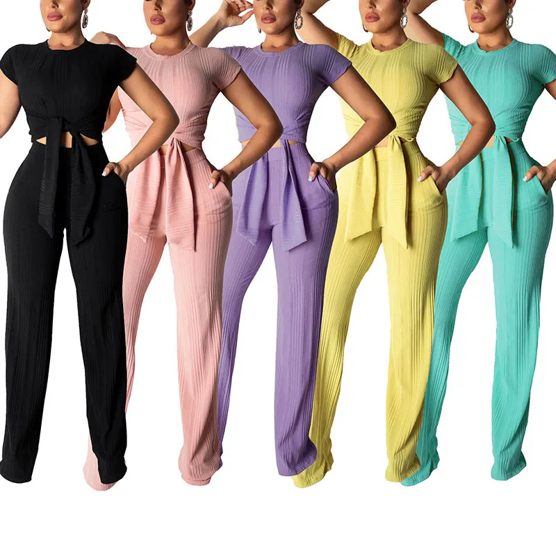 Fashion casual navel short sleeve two-piece suit
