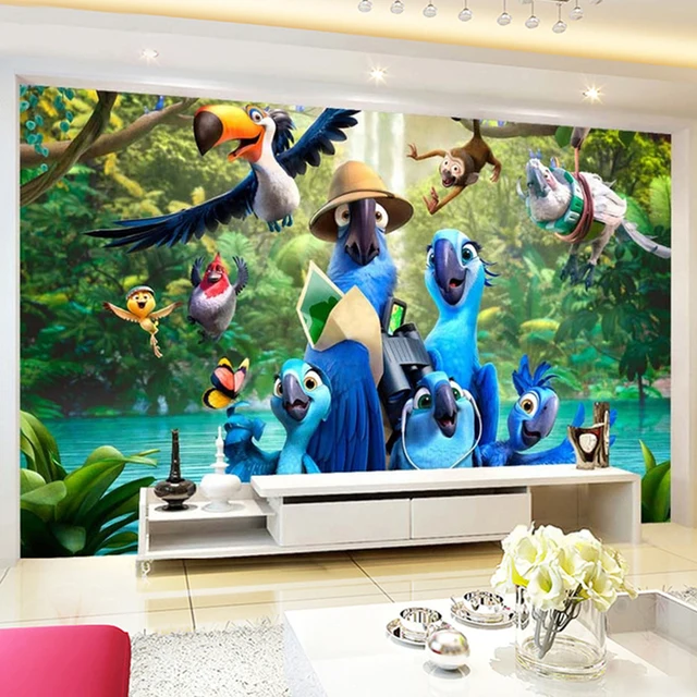 Custom Photo Mural Wallpaper Cartoon Blue Parrot Poster Custom Photo Mural Wallpaper Cartoon Blue Parrot Poster Children S Room Bedroom Background Wall Non Woven De Parede