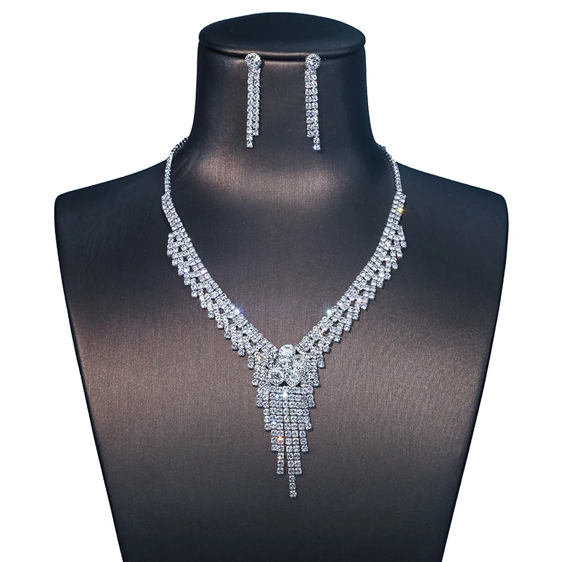 2019 Лидер продаж Новые Для женщин полный сияющий кристалл циркониевые ожерелья и серьги Наборы свадебных ювелирных изделий