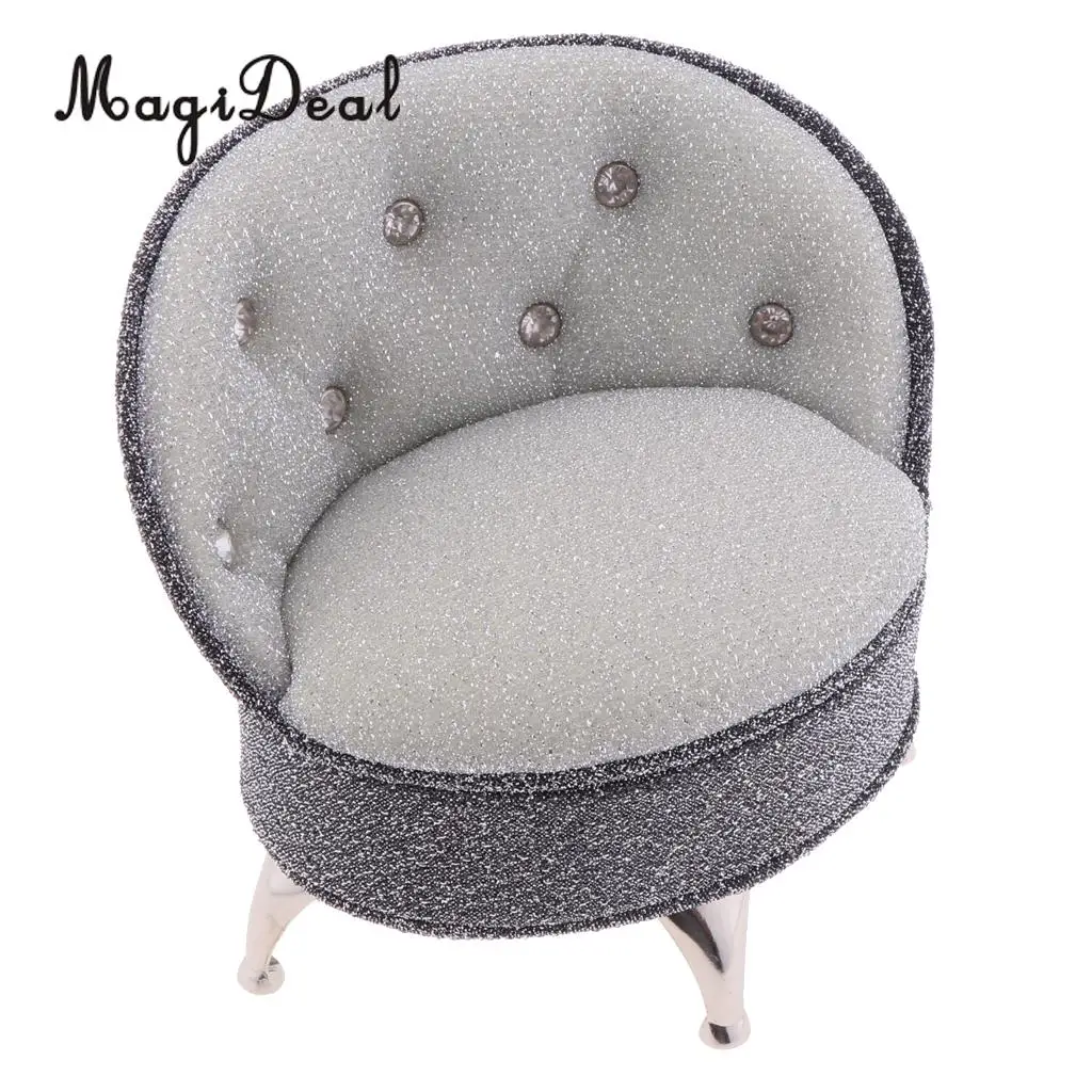 1/6 Scale European Style Single Sofa Chair with Rhinestone Dolls House Bedroom Living Room Furniture Decoration Model Toy