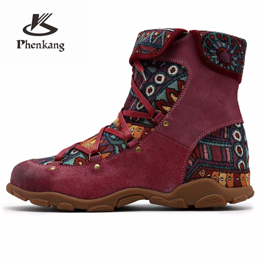 

Women winter Boots Genuine cow Leather Ankle Comfortable quality soft Shoes Brand Designer Handmade red 2019 euro size 42