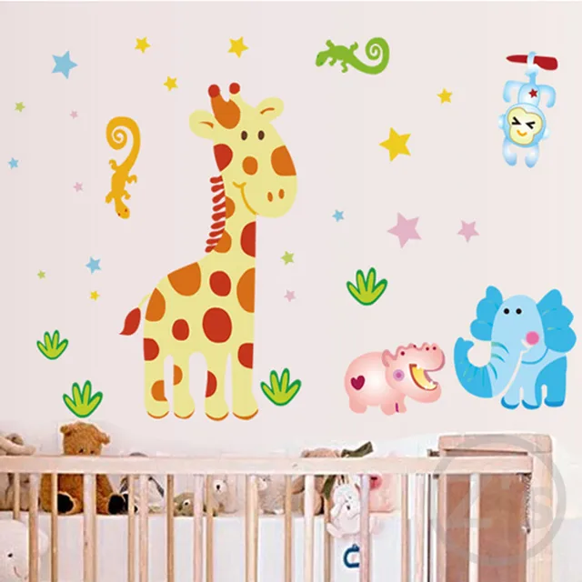 Cartoon Giraffe Wall Stickers For Nursery Baby Room Wallpaper Babies Cartoon Giraffe Wall Stickers For Nursery Baby Room Wallpaper Babies Decor Children Decoration Mj7009