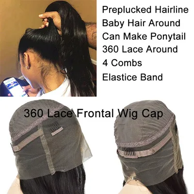13x6 человеческие волосы на кружеве парики с челкой индийские волосы remy прямые с детскими волосами Полный конец для женщин с взрыва черные волосы ISHE - Цвет: 360 frontal wig cap
