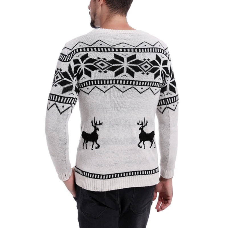 WENYUJH Мужской Повседневный свитер с круглым вырезом и принтом оленя, осенне-зимний Рождественский пуловер, вязаный джемпер, свитера, облегающая мужская одежда