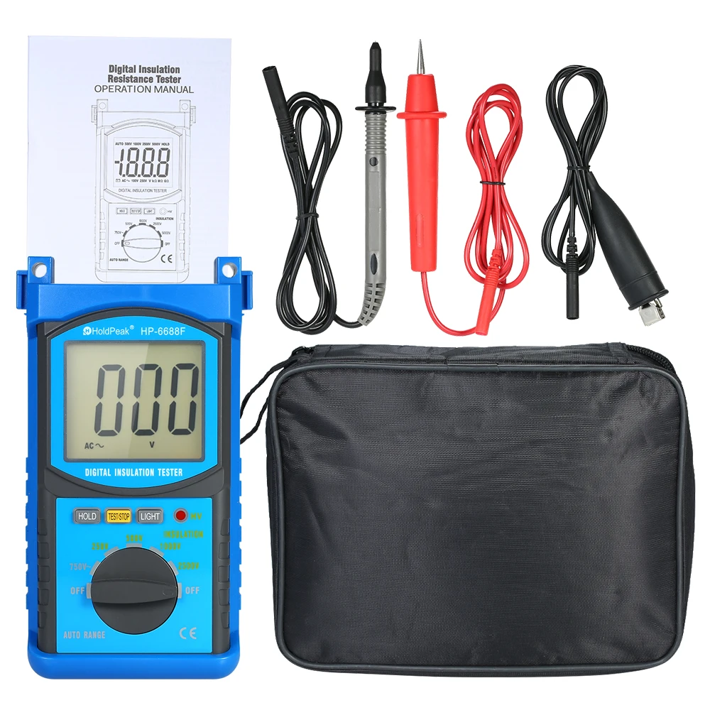 

HoldPeak Digital Insulation Resistance Tester ohm meter Auto-range LCD Megohm Meter Megger Megohmmeter DC250V to 2500V Voltmeter