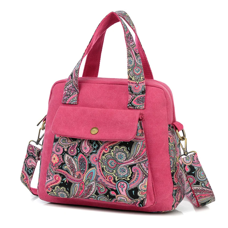 

New Top Quality Vintage Women Handbag Ethnic Style Print Flower Canvas Large Tote Fashion Shoulder Women Messenger Bag AWM114